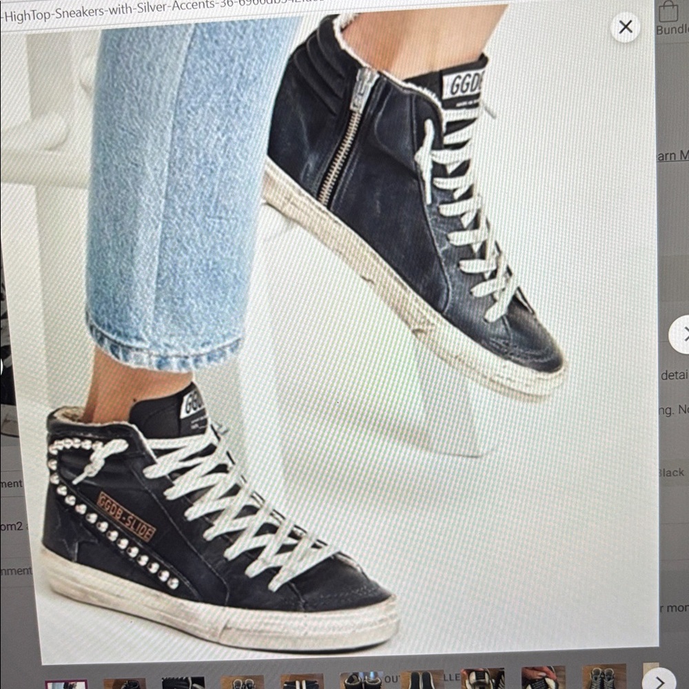 Black High-Top Studded Sneakers with Side Zipper